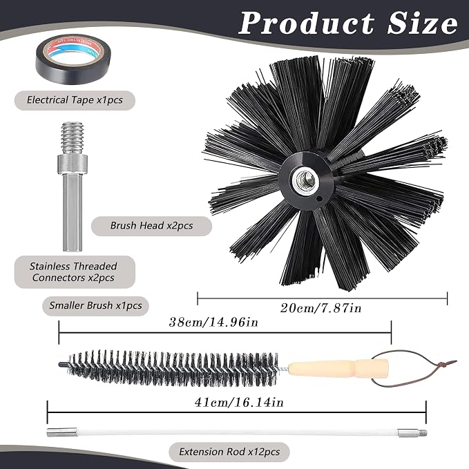 Chimney Sweep Kit Chimney Brush Kit Chimney Cleaning Kit, 16FT Dryer Vent - Image 2