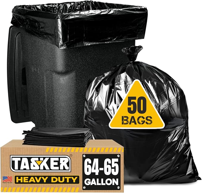 Tasker 65 Gallon Trash Bags Heavy Duty | 50 Count by Tasker