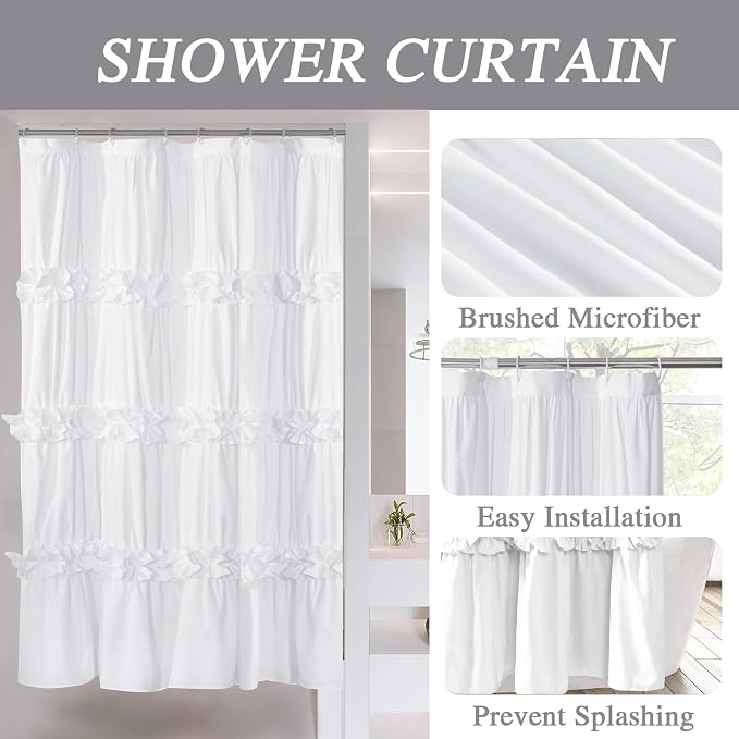 Ruffle Stall Shower Curtain, Vintage Handcrafted Bow Tie Bath Curtain - Image 5