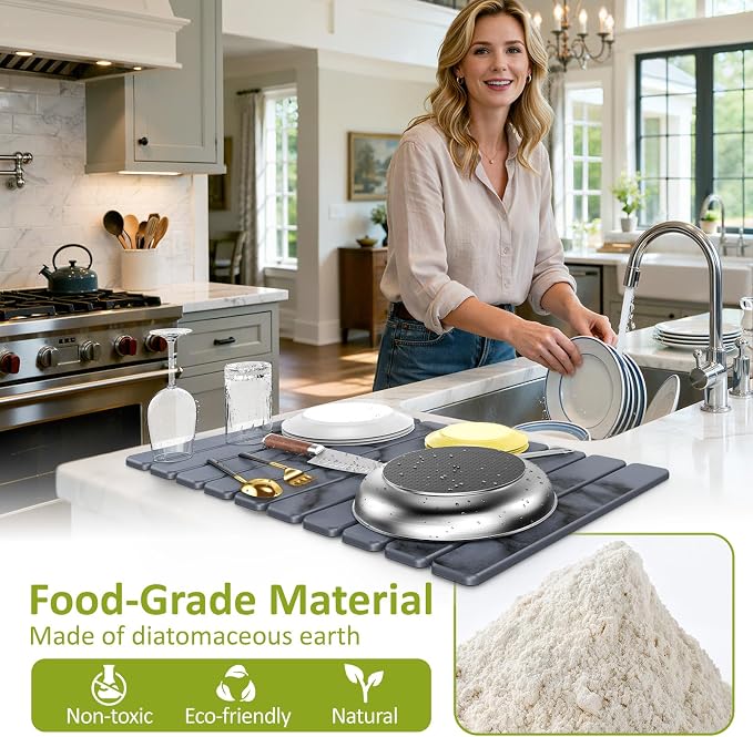 Large Stone Dish Drying Mat for Kitchen Counter, Collapsible Quick Dry Stone - Image 4