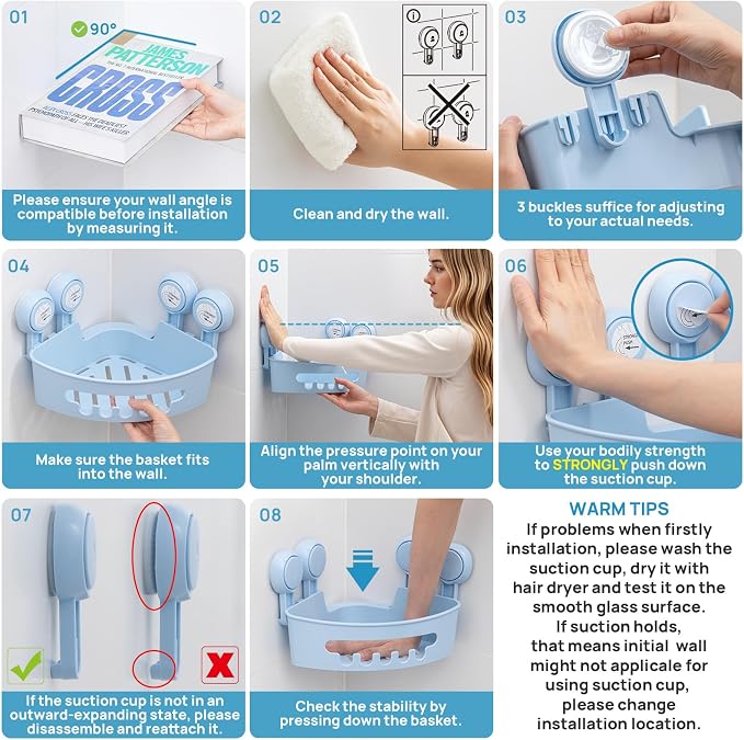 LEVERLOC Corner Shower Caddy Suction Cup, shower shelves suction cup, 2 Pack - Image 7