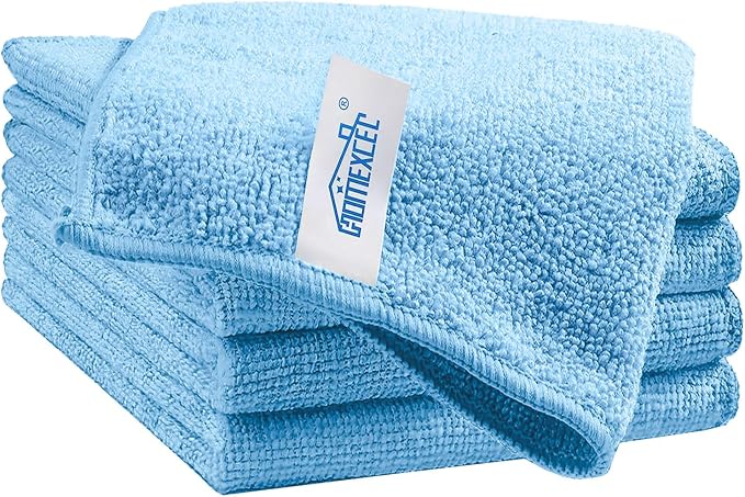HOMEXCEL Blue Microfiber Cleaning Cloth, 5 Pack Cleaning Towels by HOMEXCEL