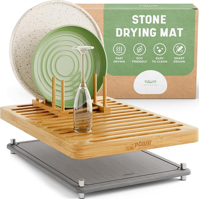 NIUM Stone Drying Mat for Kitchen Counter & Bamboo Rack by Elevateyoureveryday