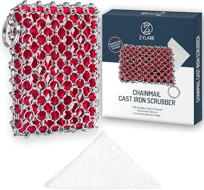 Cast Iron Scrubber Chainmail - 316L Cast Iron Cleaner Scrubber and Bamboo Cloth by ZYLARK