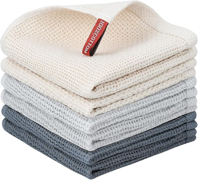 Nialnant 6 Pack Dish Rags, 100% Cotton Kitchen Dish Cloths by Nialnant