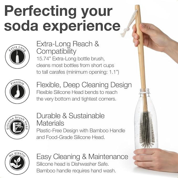Extra Long Bottle Brush – 16" Bamboo Handle & Flexible Hygienic Silicone Head – - Image 2