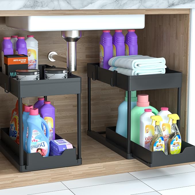 DEKAVA Under Sink Organizer 2 Pack, Bathroom Cabinet Organizer, 2 Tier Sliding - Image 9