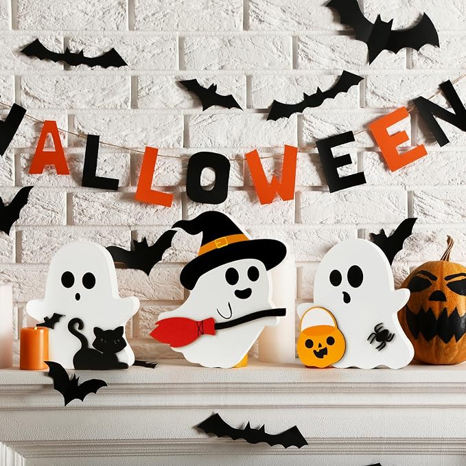 COCHIE Cute Ghost Halloween Decorations Indoor, Wooden Tiered Tray Decor Table - Image 4
