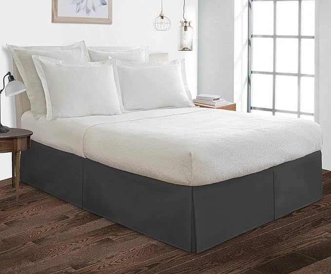 Bed Skirt - 100% Cotton 800 Thread Count Box Pleated Bed Skirt - Luxury Pleated Dust Ruffle, Hotel Quality Modern Bed Skirt, Easy Fit with 12 Inch Tailored Drop, Twin, Dark Grey