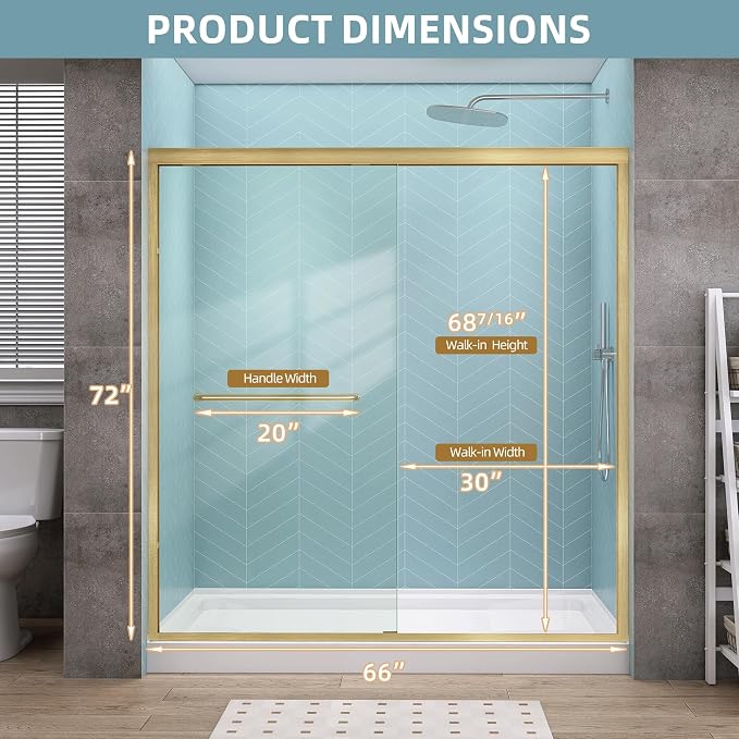GETPRO Shower Door Double Sliding 62-66 in. W x 72 in. H Semi-Frameless Bypasss - Image 2