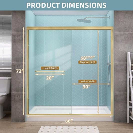 GETPRO Shower Door Double Sliding 62-66 in. W x 72 in. H Semi-Frameless Bypasss - Image 2