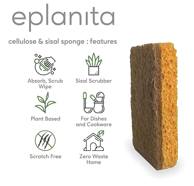 eplanita Natural Plant Based Scrub Sponges, Non-Scratch, Biodegradable Eco - Image 2