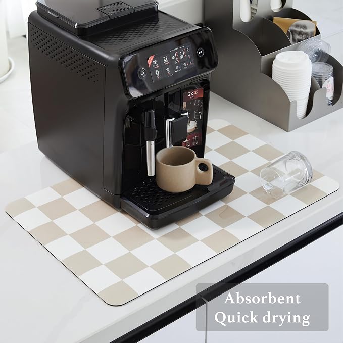 Checkered Dish Drying Mat for Kitchen Counter, Coffee Bar Station Accessories - Image 4