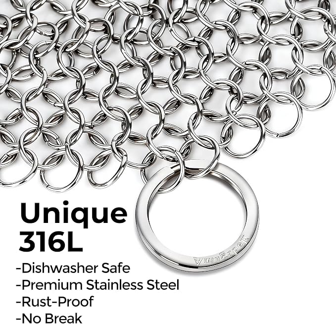 AMAGABELI GARDEN & HOME 8”x8” 316L Cast Iron Cleaner Stainless Steel Chainmail - Image 2