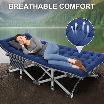 ABORON Camping Cot for Adult 28" Extra Wide, 2PK Heavy-Duty 1200D Oxford Cot for Sleeping, Portable Folding Camp Bed with Mat & Carry Bag