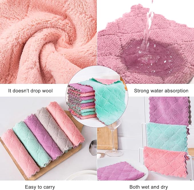 20 Pack Cleaning Cloth Kitchen Cloth, Dish Towels Super Absorbent Coral Velvet - Image 2