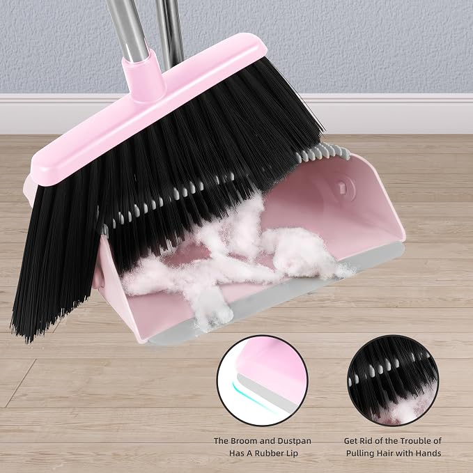 Broom and Dustpan Set, 54” Long Adjustable Household Hand Broom - Image 4