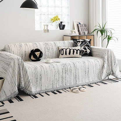 Chenille Couch Cover Pet Friendly, Sofa Cover Washable, Reversible Sofa Slipcover for Sectional Sofa, Loveseat, 2 or 3 Cushion Couch, Corner Sofa, Futon Cover (71" X 134", White)