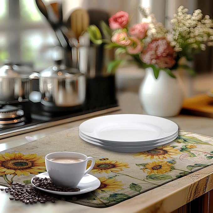 Spring Summer Dish Drying Mat Sunflower Kitchen Dish Drying Pad Absorbent - Image 6