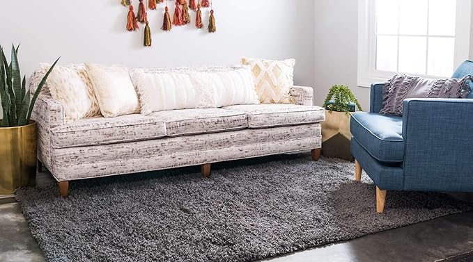 Unique Loom Solid Shag Collection Area Rug (7' 10" x 10' Rectangle, Graphite Gray)