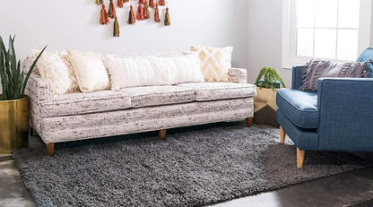 Unique Loom Solid Shag Collection Area Rug (7' 10" x 10' Rectangle, Graphite Gray)