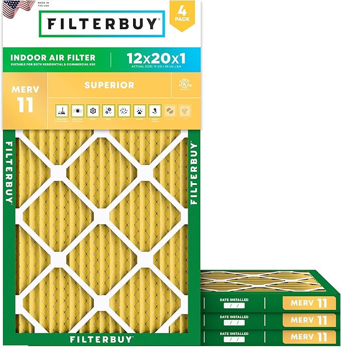 Filterbuy 12x20x1 Air Filter MERV 11 Allergen Defense Replacement, by Filterbuy