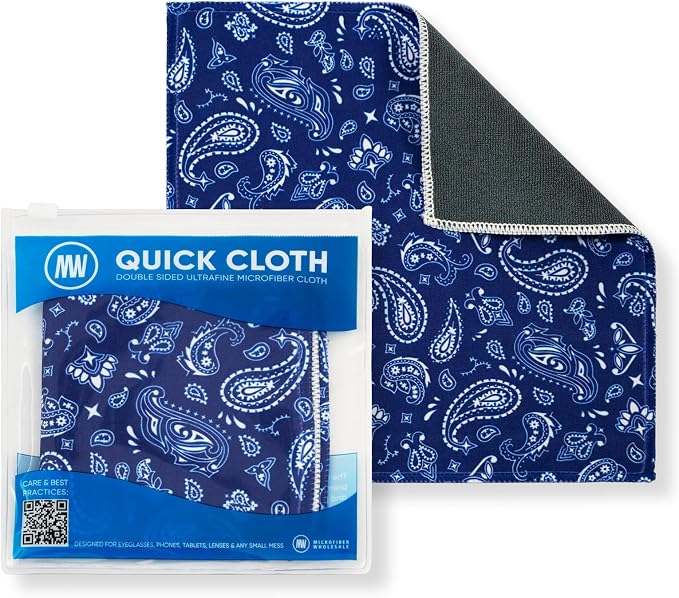 Quick Cloth Microfiber Glasses Cleaning Cloths – 8x8, Paisley Blue, 1 Pack by MicrofiberWholesale