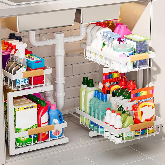 ADBIU Under Sink Organizer, 2 Pack 2 Tier Expandable Height by ADBIU