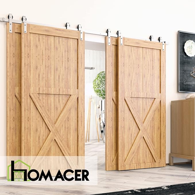 Homacer Brushed Nickel Single Track Bypass Sliding Barn Door Hardware Kit - Image 2