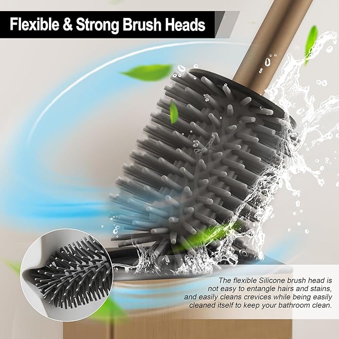 BGL Toilet Brush with Holder for Bathroom Matte Brushed Brass Aluminium - Image 2