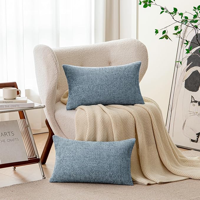 a moment Blue Chenille Throw Pillow Covers 12x20 Inch Pack of 2 Modern Decorative Throw Pillow Covers Farmhouse Cross Covers Modern Home Decor for Sofa Bedroom Living Room