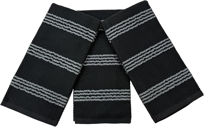Serafina Home Black Kitchen Hand Dish Towels: Oversized 18" x 28", 100% Cotton by SerafinaHome
