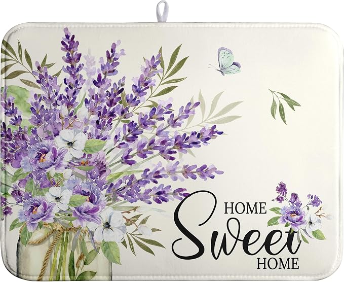 Spring Lavender Floral Dish Drying Mats Spring Summer Dish Mat Purple Flowers by farg