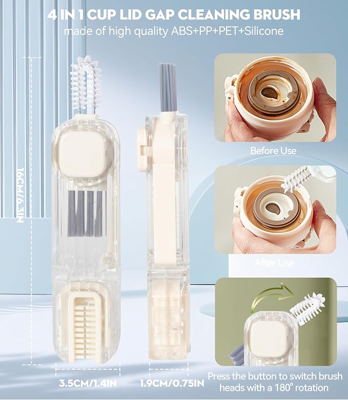 4 in 1 Cup Lid Gap Cleaning Brush, Mutipurpose Tiny Silicone Cup Holder Cleaner - Image 2