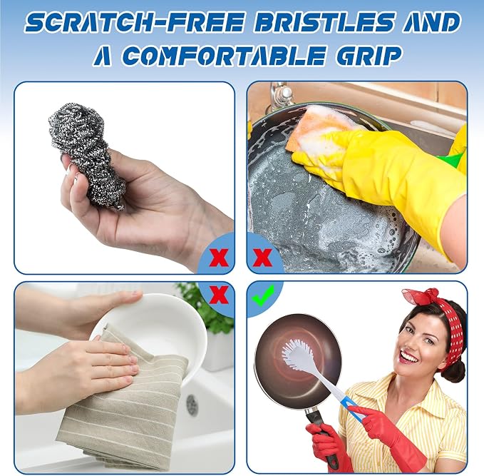Hsei 6 Pcs Blue and Green Kitchen Scrub Dish Brush Bulk - Image 3