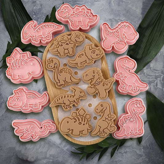 Dinosaur Cookie Cutters With Plunger Stampers Set, 8 Piece 3D Dinosaur - Image 2