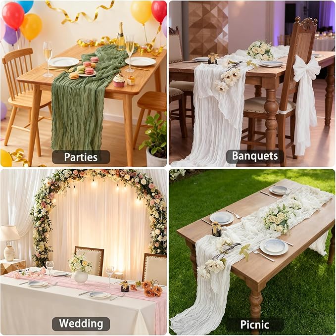BALCONY & FALCON 2 Pack Emerald Green Cheesecloth Table Runner 10FT 120 Inch Rustic & Boho Farmhouse Gauze Cheese Cloth Runners for Wedding Fall Thanksgiving Christmas Party Baby Shower Birthday Decor