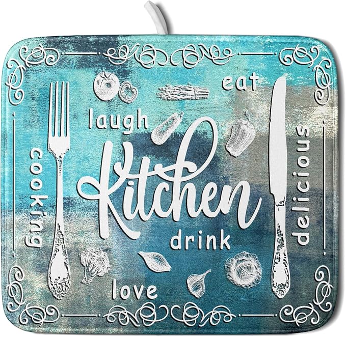 Blue Grey Dish Drying Mat 16x18 Inch Cooking Delicious Absorbent Drying Pad by Giwawa