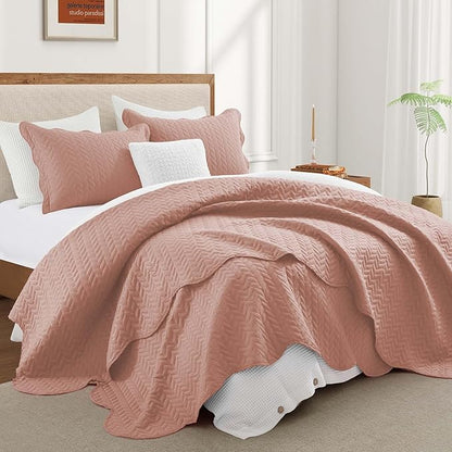 IR Imperial Rooms King Quilt Bedding Set Size (106" x 96") + 2 Pillow Shams (20" x 36"+ 2") - 3 Pcs All Season Lightweight Reversible Microfiber Coverlet Embossed Quilt Bedspread (Peach/Baby Pink)