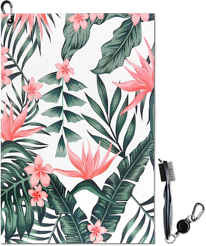 Tropical Plants Golf Towel and Brush Set, Microfiber Waffle Golf Bag Towel by awufncksn