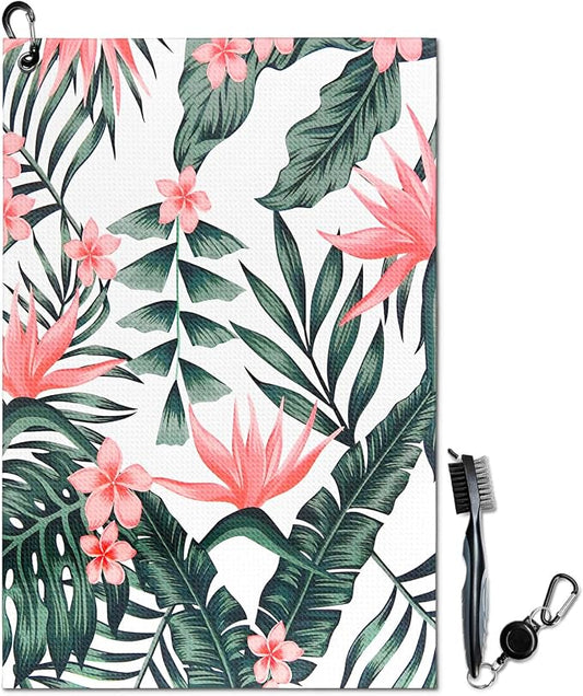 Tropical Plants Golf Towel and Brush Set, Microfiber Waffle Golf Bag Towel by awufncksn