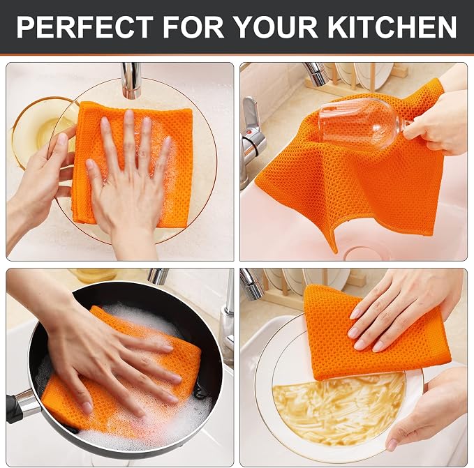 Kitinjoy 100% Cotton Kitchen Dish Cloths, 6 Pack Waffle Weave Ultra Soft - Image 4