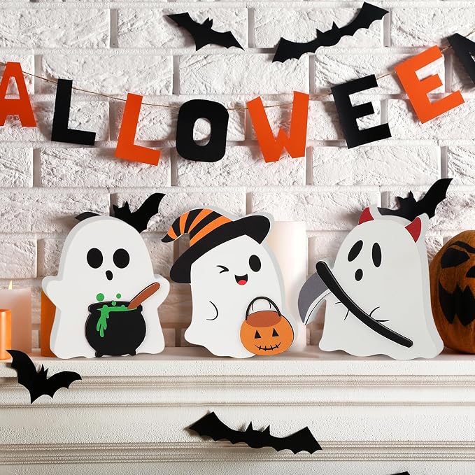 COCHIE Cute Ghost Halloween Decorations Indoor, Wooden Tiered Tray Decor Table - Image 6