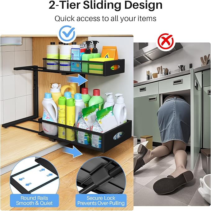 Under Sink Organizer, 2 Tier Pull Out Under Cabinet Organizer Shelf - Image 5