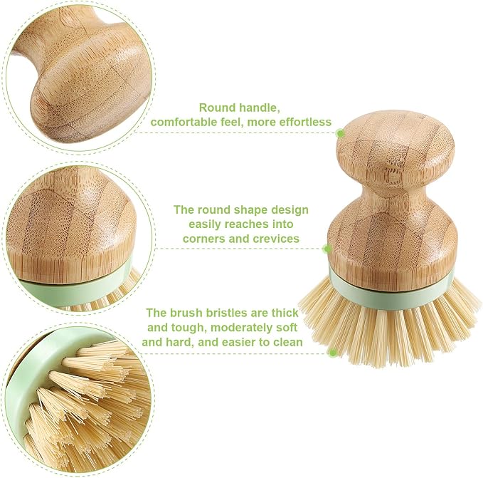4 Pieces Bamboo Dish Scrub Brush - Image 3