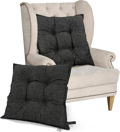 SINSOSSO Large Floor Pillows 22", Thickened Bite-Size Memory Foam Square Non-Slip Cushions for Office Back Support/Yoga/Chair Seat, Fashionable Color-Blocked Fabric & Washable, Black-Gray, 2 PCS