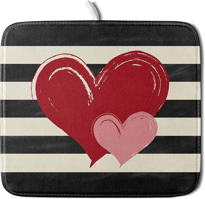 Valentines Day Dish Drying Mat for Kitchen Counter 16x18 Inch Red Pink Love by Aytipun