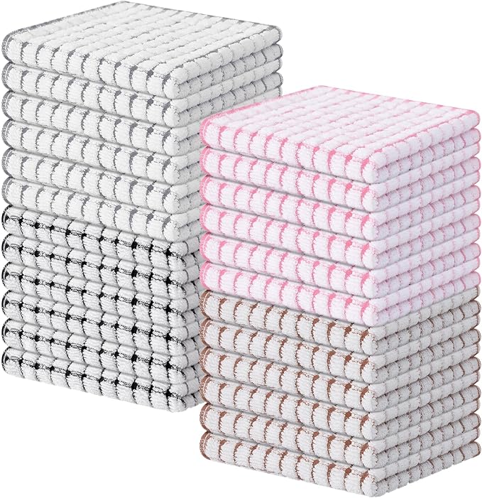 Kitinjoy Cotton 24 Pack Terry Kitchen Dish Cloths, 12 x 12 Inches Super Soft by Kitinjoy