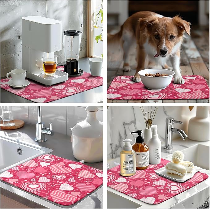 Valentine's Day Red Pink Love Heart Drying Mat - Image 7