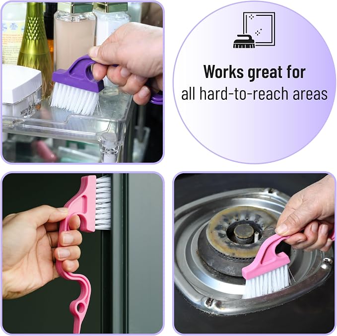 Slick- Window Track Cleaning Brush, 4 Pack, Ergonomic Handle, Built-in Scraper - Image 6